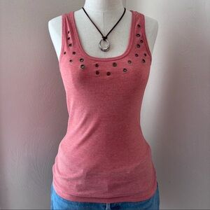 Energie Salmon Knit Tank Top with Grommet Accents
